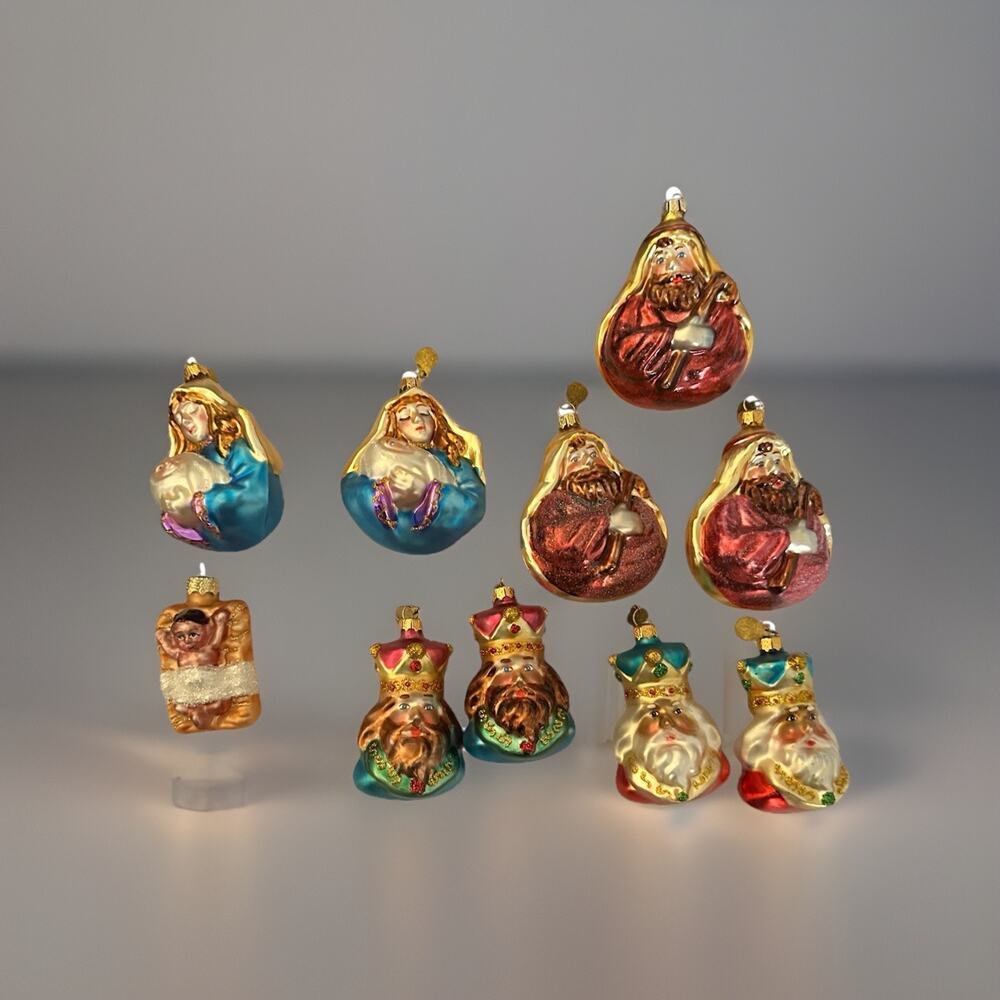 Dept 56 3 Kings Nativity 10 Pc Glass Ornament Set Mary Baby Shepherd & Kings